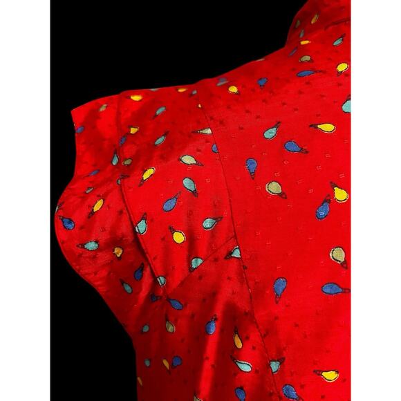 Vintage EVA Women's Pussybow Dress Retro Red Lightbulb Print sz 40 - Picture 7 of 9